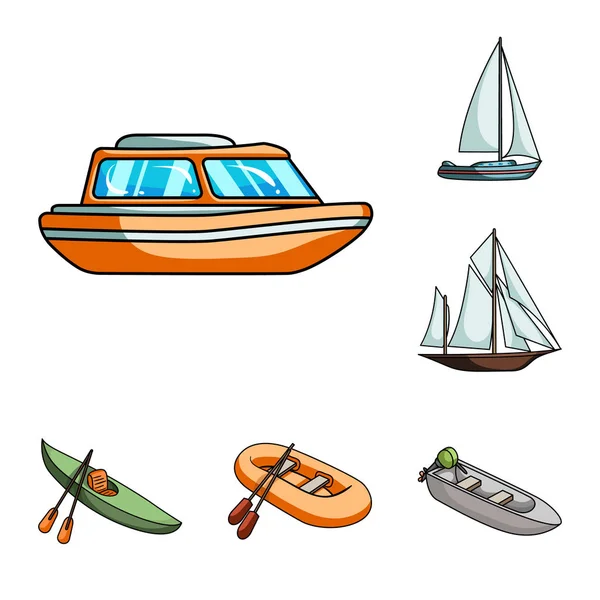 Ícones de desenhos animados de transporte de água e mar na coleção de conjuntos para design. Uma variedade de barcos e navios símbolo vetorial ilustração web . — Vetor de Stock