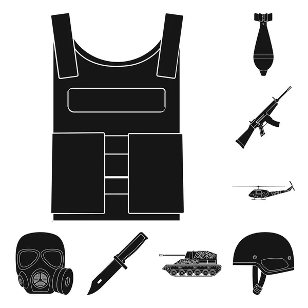 Armén och rustningen svart ikoner i set samling för design. Vapen och utrustning vektor symbol lager web illustration. — Stock vektor