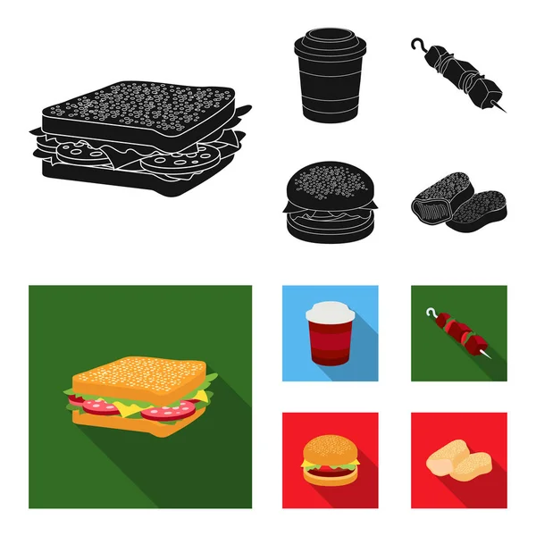 Sandwich, coffee, shish kebab, burger.Fast food set collection icons in black, flat style vector symbol stock illustration web. — Stock Vector