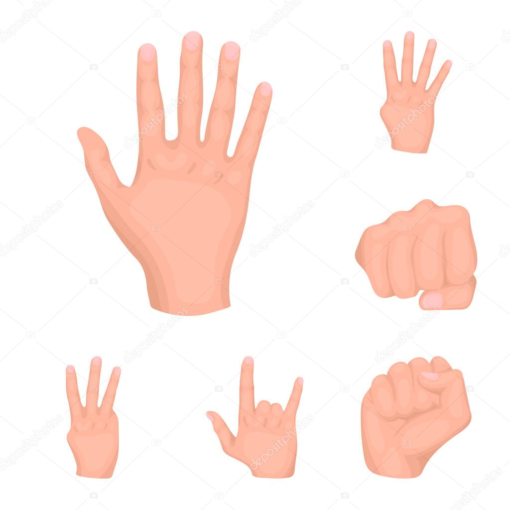 Hand gesture cartoon icons in set collection for design. Palm and finger vector symbol stock web illustration.