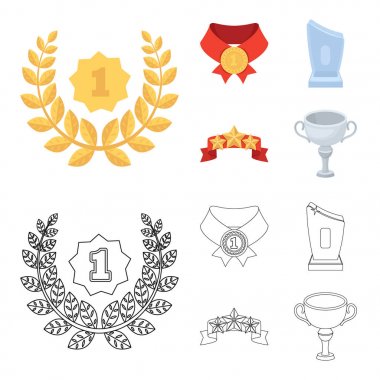 Kazanan için rekabet, Kristal Ödülü, yıldız ile bir şerit, bir madalya kırmızı şerit üzerinde ilk etapta. Kupalar ve ödüller çizgi film, anahat stili vektör simge stok simgeler ayarla