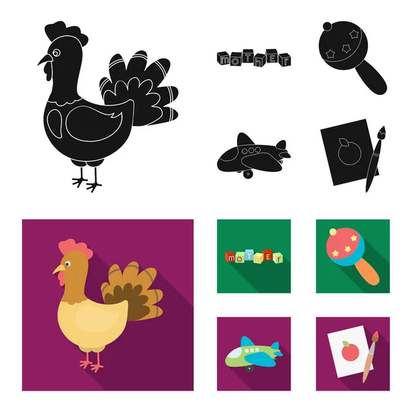 Kinder spielzeug schwarz, flache symbole in set-kollektion für design. Spiel und Bauble Vektor Symbol Stock Web Illustration. — Stockvektor