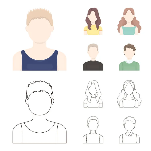 Chica con el pelo largo, rubio, rizado, canoso man.Avatar conjunto de iconos de la colección en dibujos animados, contorno estilo vector símbolo stock ilustración web . — Vector de stock