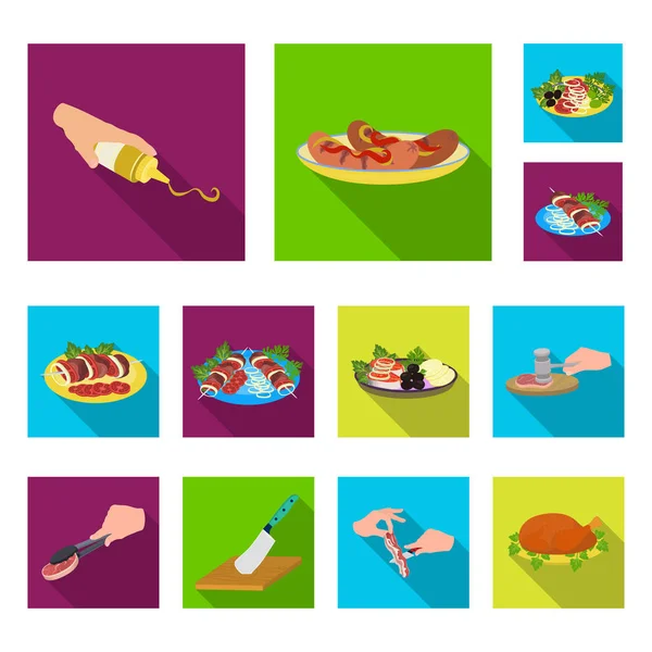 Cocinar alimentos iconos planos en la colección de conjuntos para el diseño. Cocina, equipo y herramientas vector símbolo stock web ilustración . — Vector de stock