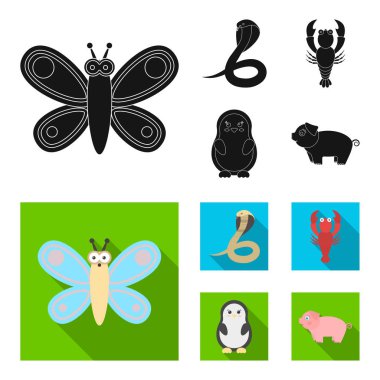 Gerçekçi olmayan bir siyah, düz hayvan simgeler toplama tasarımı için ayarlayın. Oyuncak hayvanlar sembol stok web illüstrasyon vektör.
