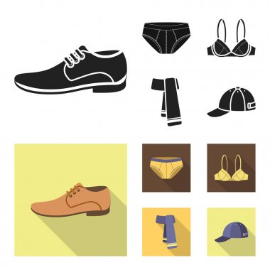 Erkek Ayakkabı, sütyen, külot, eşarp, deri. Giyim toplama simgeler siyah, düz stil vektör simge stok çizim web içinde ayarla..