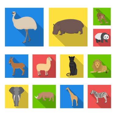Farklı hayvanlar set koleksiyonu tasarım için simgeleri düz. Kuş, predator ve otobur sembol stok web illüstrasyon vektör.