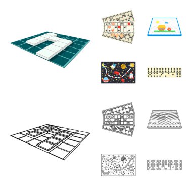 Masa oyunu çizgi film, set koleksiyonu tasarım için anahat simgeleri. Oyun ve eğlence sembol stok web illüstrasyon vektör.