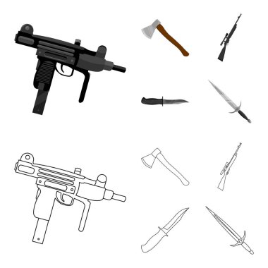 AX, otomatik, keskin nişancı tüfeği, savaş bıçak. Silah toplama simgeler çizgi film, anahat stili vektör simge stok çizim web ayarla..
