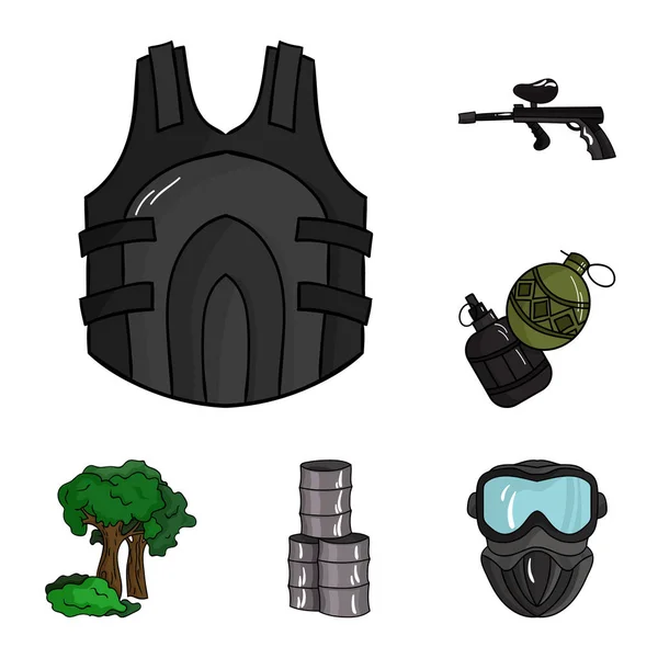 Paintball, iconos de dibujos animados juego de equipo en la colección de conjuntos para el diseño. Equipo y equipo vector símbolo stock web ilustración . — Vector de stock