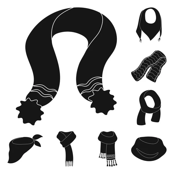 Sjaal en sjaal zwart pictogrammen in set collectie voor design. Kleding en accessoire vector symbool voorraad web illustratie. — Stockvector