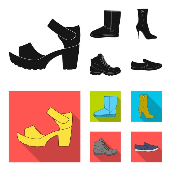 Un conjunto de iconos en una variedad de zapatos.Diferentes zapatos solo icono en negro, vector de estilo plano web símbolo stock illustration . — Vector de stock