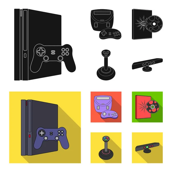 Console de jeu, joystick et disque noir, des icônes plates dans la collection de jeu pour le design.Game Gadgets vectoriel symbole stock illustration web . — Image vectorielle