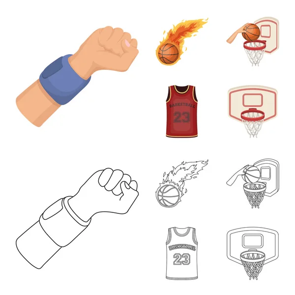 Баскетбол и атрибуты мультфильм, иконки в коллекции наборов для design.Basketball игрок и оборудование векторные символы фондового веб-иллюстрации . — стоковый вектор