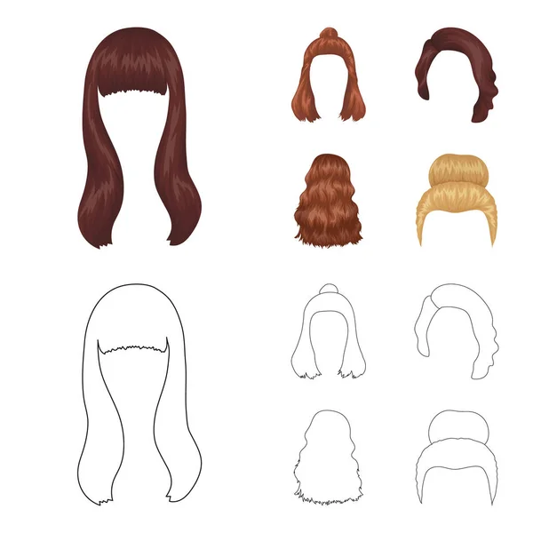 Long, red and other types of hairstyles. Back hairstyle set collection icons in cartoon,outline style vector symbol stock illustration web. — Stock Vector