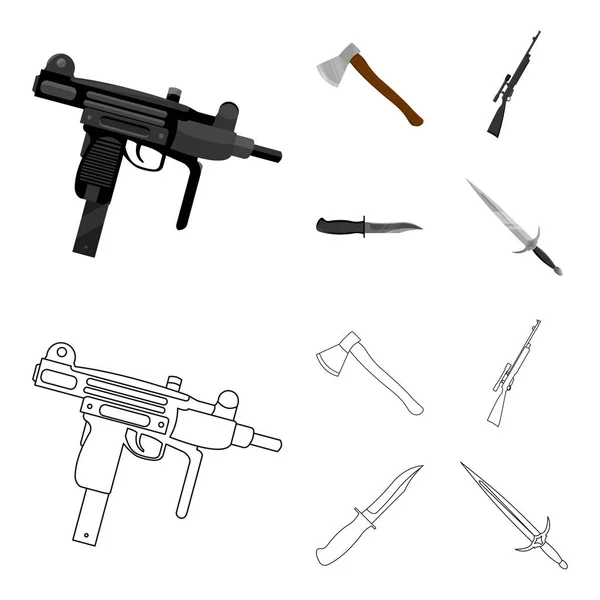 Ax, automático, rifle de francotirador, cuchillo de combate. Armas conjunto colección iconos en dibujos animados, contorno estilo vector símbolo stock ilustración web . — Vector de stock