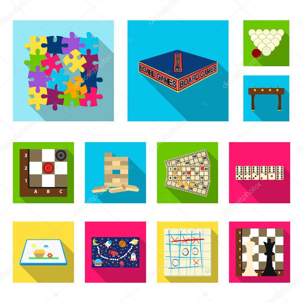 Board game flat icons in set collection for design. Game and entertainment vector symbol stock illustration.