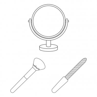 Makyaj ve kozmetik set koleksiyonu tasarım için simgeleri anahat. Makyaj ve ekipman sembol stok web illüstrasyon vektör.