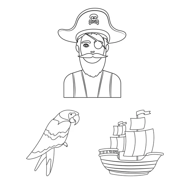 Pirate, voleur de mer contour icônes dans la collection ensemble pour le design. Trésors, attributs vectoriel symbole stock web illustration . — Image vectorielle