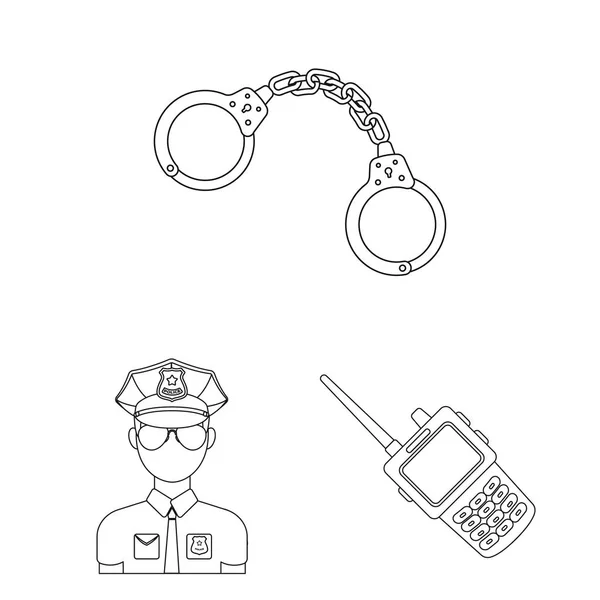 Policía, Departamento esbozar iconos en la colección de conjuntos para design.Detective y accesorios vector símbolo stock web ilustración . — Archivo Imágenes Vectoriales