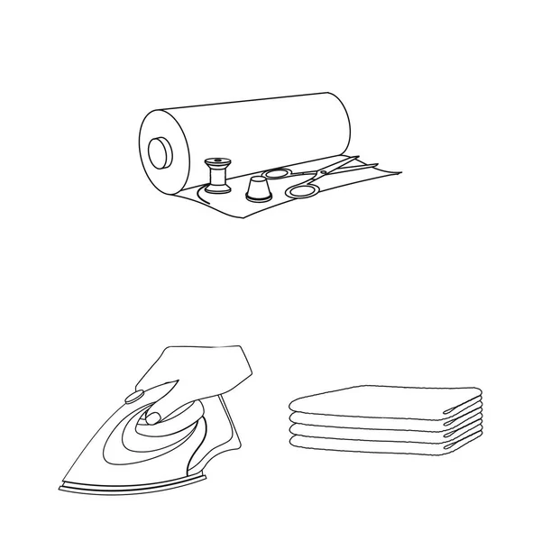 Ícones de contorno do Atelier e equipamentos na coleção de conjuntos para design. Costura de vestuário exterior vetor símbolo web ilustração . — Vetor de Stock