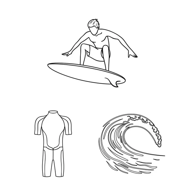 Surfing and extreme flat icons in set collection for design. Surfer and