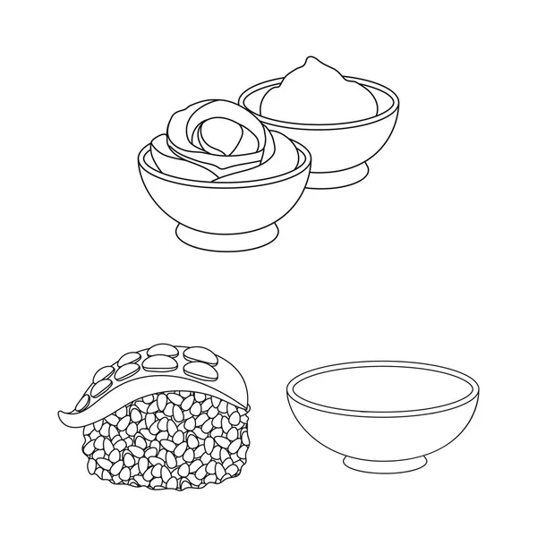 Icone con contorno di sushi e condimento nella collezione set per il design. Frutti di mare, accessorio vettoriale simbolo stock web illustrazione . — Vettoriale Stock