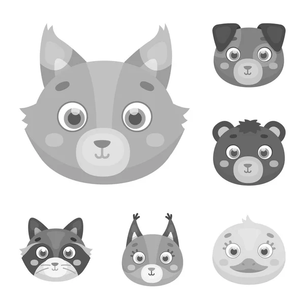 Muzzles of animals monochrome icons in set collection for design. Wild and domestic animals vector symbol stock web illustration. — Stock Vector