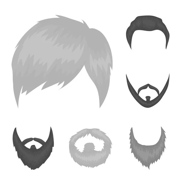 Bigode e barba, penteados ícones monocromáticos na coleção de conjuntos para design. Elegante corte de cabelo vetor símbolo web ilustração . —  Vetores de Stock