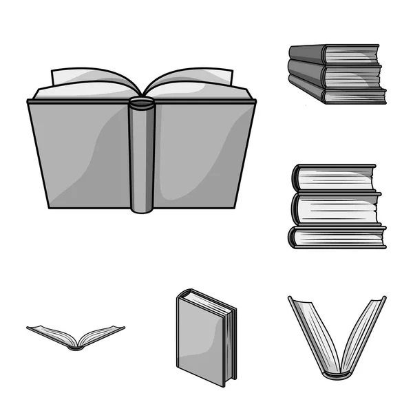 Boek gebonden zwart-wit pictogrammen in set collectie voor design. Gedrukte producten vector symbool voorraad web illustratie. — Stockvector