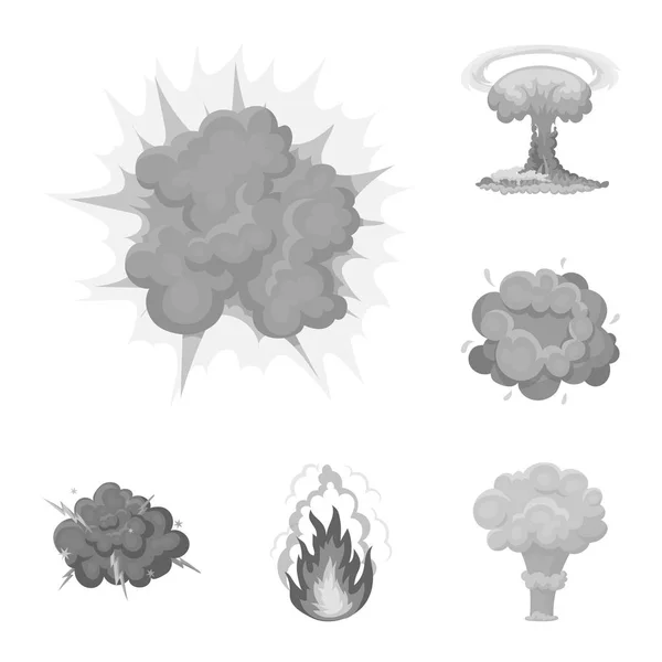 Různých explozích monochromatické ikony v kolekce sady pro design. Flash a plamen symbol akcií webové vektorové ilustrace. — Stockový vektor