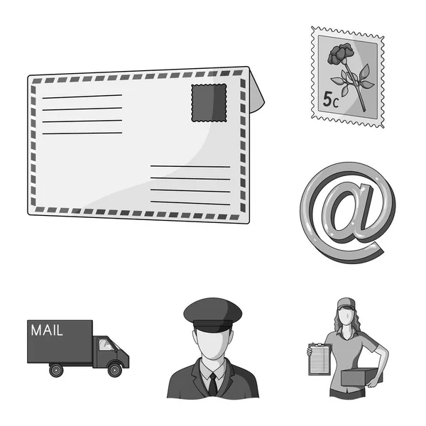 Mail en postbode zwart-wit pictogrammen in set collectie voor design. Mail en apparatuur symbool voorraad web vectorillustratie. — Stockvector