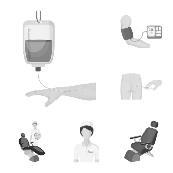 Medicine and treatment monochrome icons in set collection for design.Hospital and equipment vector symbol stock web illustration. — Stock Vector