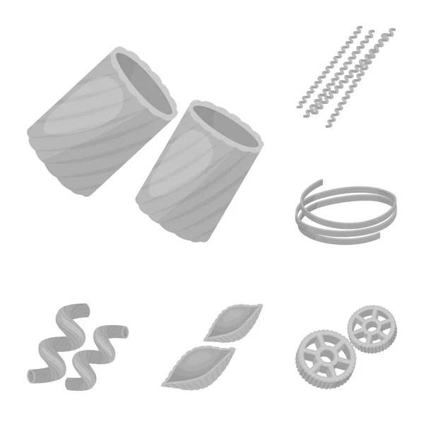 Tipos de iconos de pasta monocroma en la colección de conjuntos para el diseño. Macarrones imaginados para comer vector símbolo stock web ilustración . — Archivo Imágenes Vectoriales