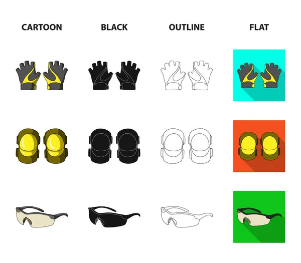 Рукавички, лікті подушечки, окуляри, велосипедистський рюкзак. Веб-ілюстрація набору колекцій велосипедистів . — стоковий вектор