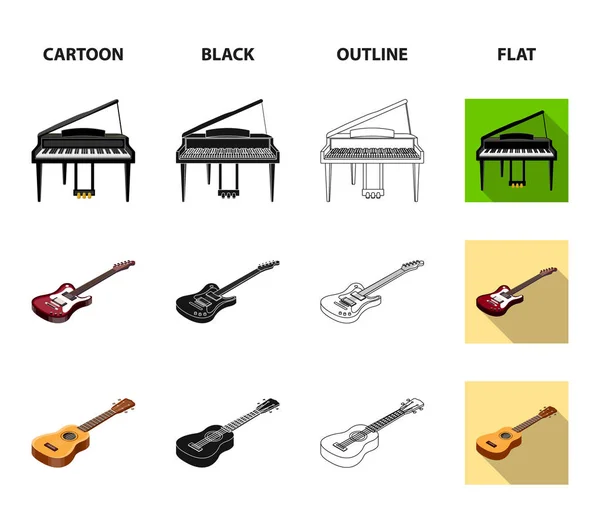 Musical instrument cartoon, black, outline, flat icons in set collection for design. Иллюстрация паутины с изометрическими векторными символами . — стоковый вектор