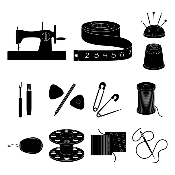 Ράψιμο, atelier μαύρο εικονίδια στη συλλογή σετ για σχεδιασμό. Εργαλείο κιτ διάνυσμα σύμβολο μετοχής web εικονογράφηση. — Διανυσματικό Αρχείο