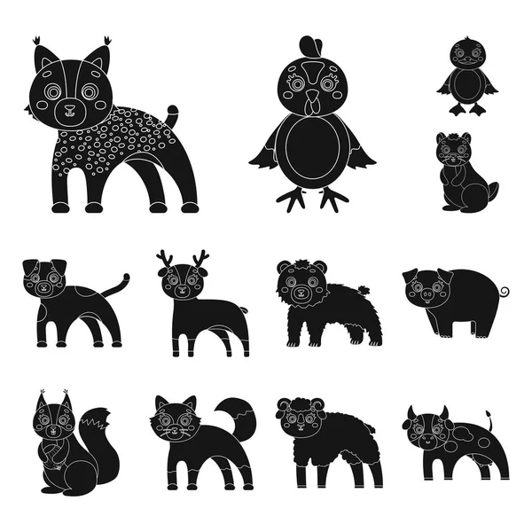 Animais de brinquedo ícones pretos na coleção de conjuntos para design. ilustração da teia do estoque do símbolo do vetor do pássaro, do predador e do herbívoro . — Vetor de Stock