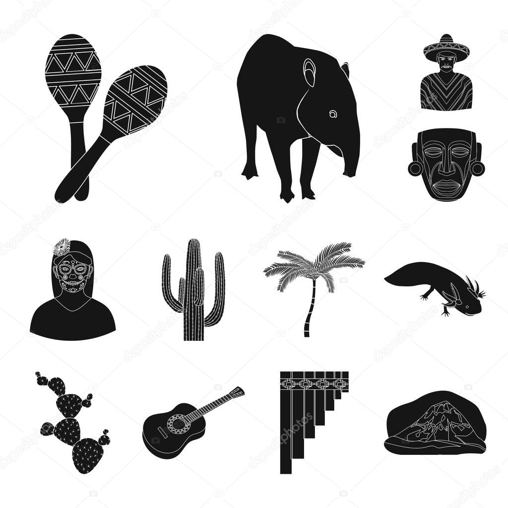 Country Mexico black icons in set collection for design. Mexico and landmark vector symbol stock  illustration.