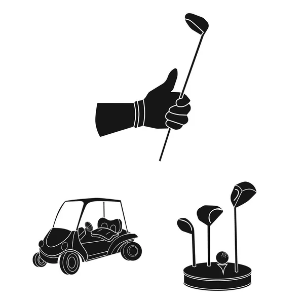 Golf- és attribútumok fekete ikonok beállítása gyűjtemény a design. Golf Club és a berendezések vektor szimbólum állomány honlap illusztráció. — Stock Vector