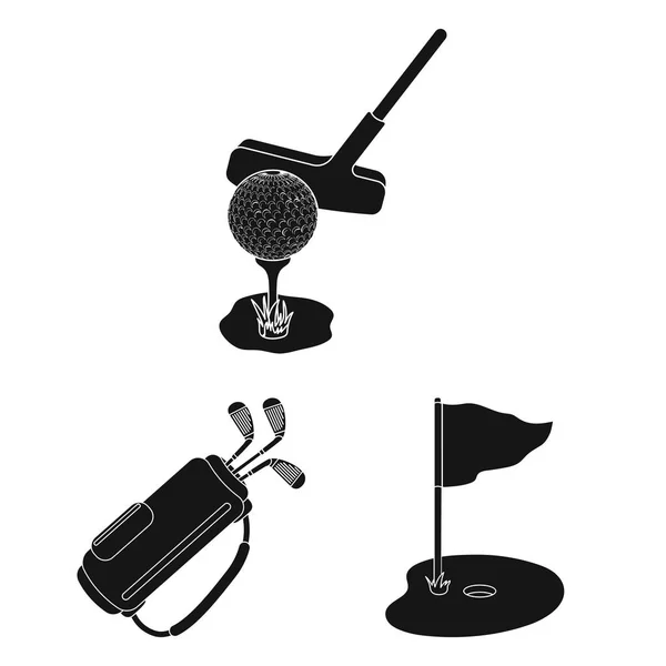 Golf y atributos iconos negros en la colección de conjuntos para design.Golf Club y equipo vector símbolo stock web ilustración . — Archivo Imágenes Vectoriales