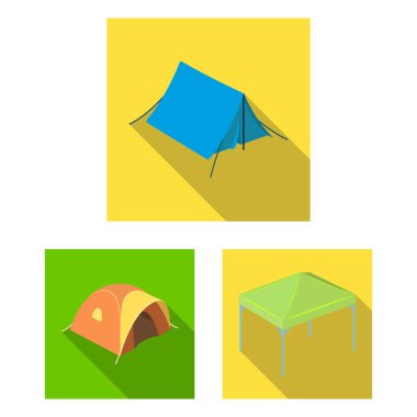Çadır çeşitleri set koleksiyonu tasarım için simgeleri düz. Resimde web geçici barınak ve vektör simge stok konut.