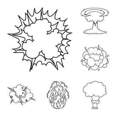 Farklı patlamalar set koleksiyonu tasarım için simgeleri anahat. Flash ve alev vektör simge stok web çizim.