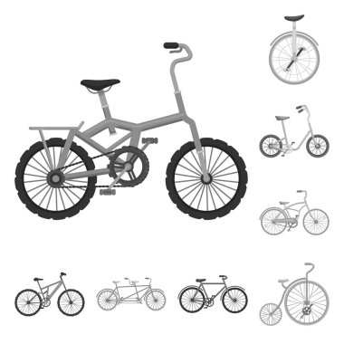 Çeşitli Bisiklet tek renkli simgeler set koleksiyonu tasarım için. Ulaşım vektör simge stok web örnek tür.