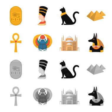 Anubis, Ankh, Cairo citadel, Mısır böceği. Antik Mısır toplama simgeler çizgi film, tek renkli stil vektör simge stok çizim web ayarla..