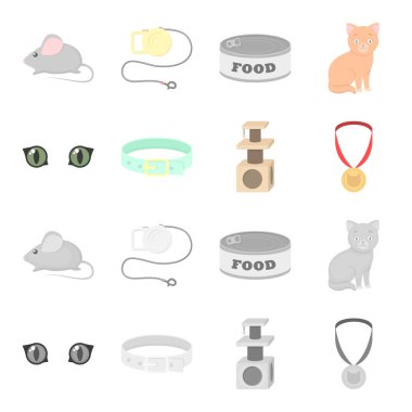 Kedi gözleri, tasma, bir ev için bir kedi, bir madalya şerit. Kedi çizgi film, tek renkli stil vektör simge stok çizim web simgeler ayarla.