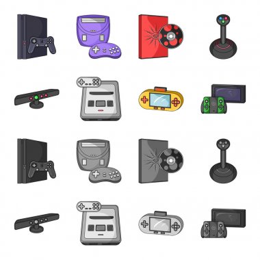 Çizgi film, oyun ve Tv alıcı set koleksiyonu tasarım için tek renkli Simgeler kutusunu. Oyun gadget'lar sembol stok web illüstrasyon vektör.