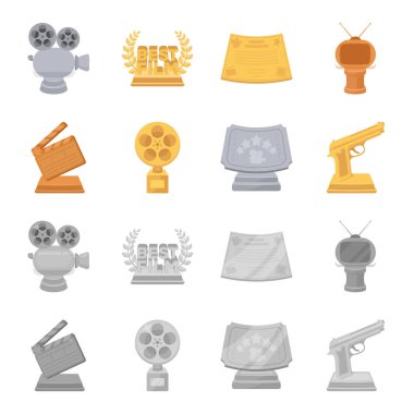 Altın tabanca, gümüş Ödülü En iyi yardımcı rol ve diğer ödüller. Film Ödülleri toplama simgeler çizgi film, tek renkli stil vektör simge stok çizim web ayarla..