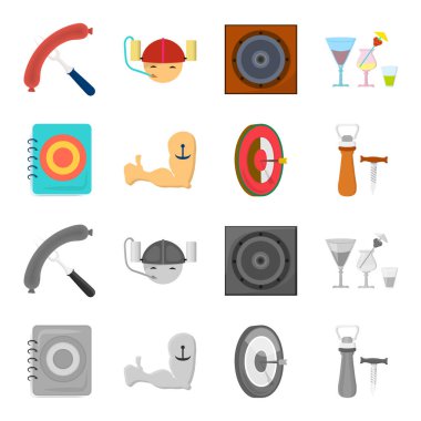 Menü, zırh dövme, Dart, tirbuşon ve açacağı ile. Pub toplama simgeler çizgi film, tek renkli stil vektör simge stok çizim web ayarla..