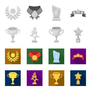 Gümüş Kupası ikincilik için stand, bir yıldız, bir gold Kupası ile bir fincan altın yıldız. Kupalar ve ödüller tek renkli, düz stil vektör simge stok çizim web simgeler ayarla.